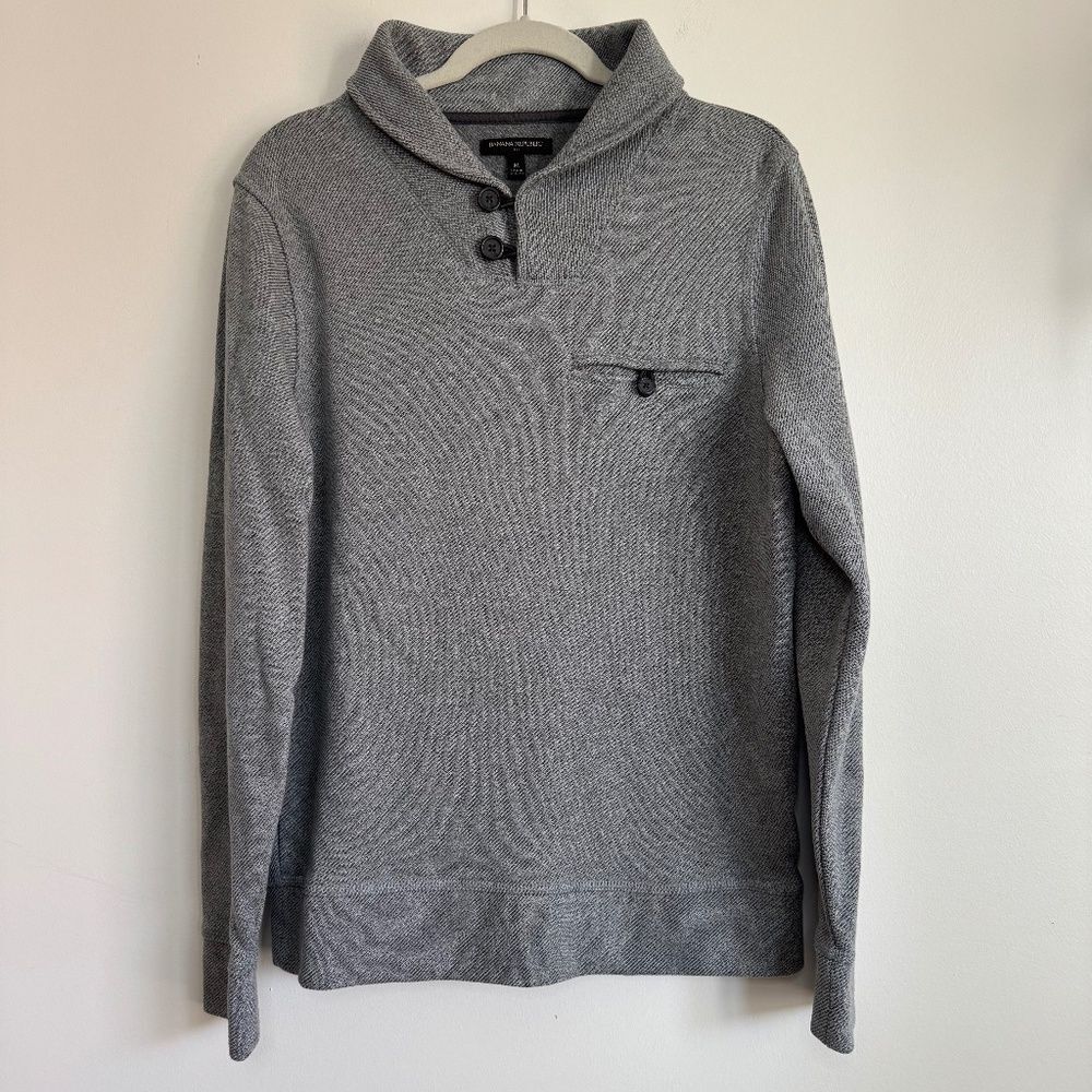 Banana Republic Shawl Neck Cotton Blend Sweater - Grey | Size M
